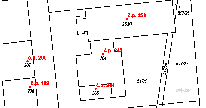 Líšťany 243 na parcele st. 264 v KÚ Líšťany u Cítolib, Katastrální mapa