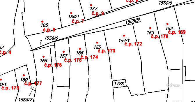 Nepomuk 173 na parcele st. 155 v KÚ Nepomuk, Katastrální mapa