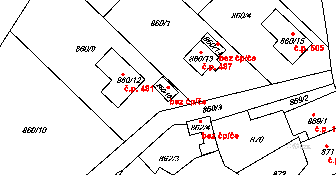 Teplice 92629440 na parcele st. 860/16 v KÚ Sobědruhy, Katastrální mapa
