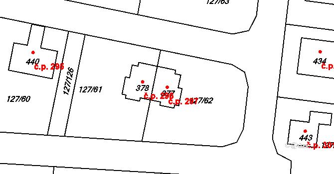 Minice 297, Kralupy nad Vltavou na parcele st. 377 v KÚ Minice u Kralup nad Vltavou, Katastrální mapa