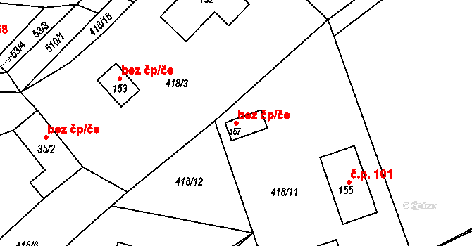 Borek 95702440 na parcele st. 157 v KÚ Borek, Katastrální mapa