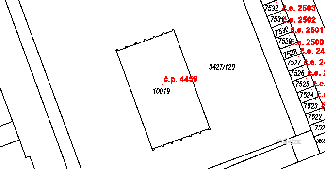 Hodonín 4459 na parcele st. 10019 v KÚ Hodonín, Katastrální mapa