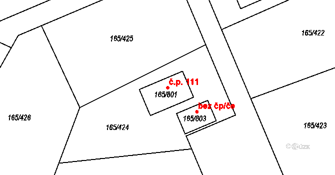 Pod Rohem 111, Jenišov na parcele st. 165/801 v KÚ Jenišov, Katastrální mapa