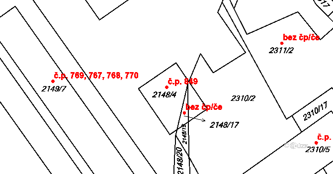 Dobruška 849 na parcele st. 2148/4 v KÚ Dobruška, Katastrální mapa