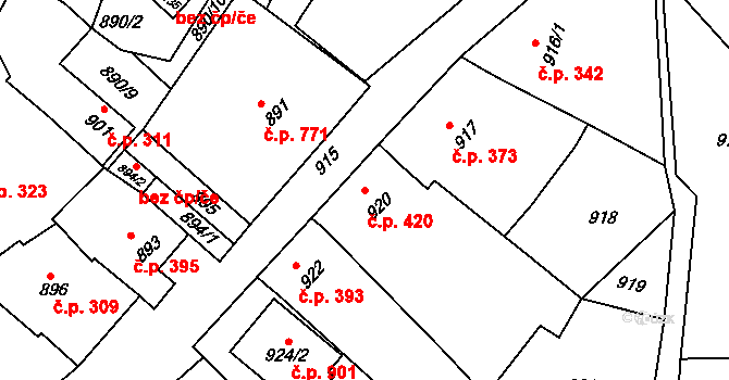 Klobouky u Brna 420 na parcele st. 920 v KÚ Klobouky u Brna, Katastrální mapa