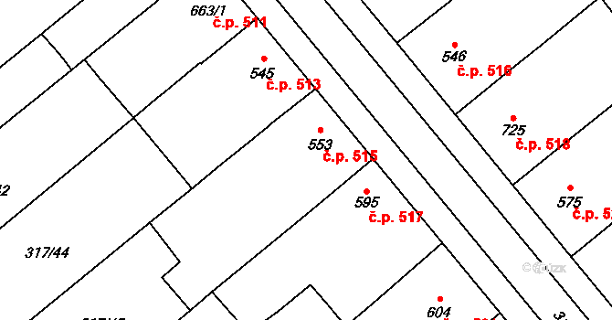 Rakvice 515 na parcele st. 553 v KÚ Rakvice, Katastrální mapa