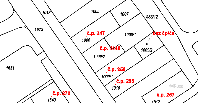 Poštorná 1440, Břeclav na parcele st. 1008/2 v KÚ Poštorná, Katastrální mapa