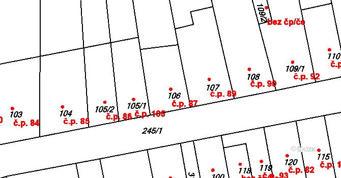 Količín 87, Holešov na parcele st. 106 v KÚ Količín, Katastrální mapa