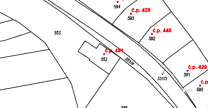 Koryčany 451 na parcele st. 352 v KÚ Koryčany, Katastrální mapa