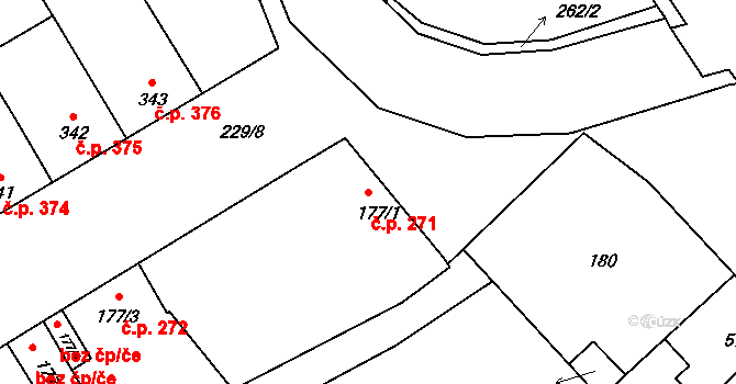 Smržice 271 na parcele st. 177/1 v KÚ Smržice, Katastrální mapa