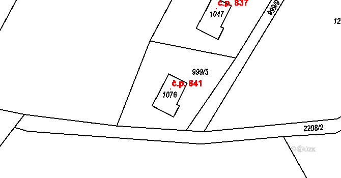 Bublava 841 na parcele st. 1076 v KÚ Bublava, Katastrální mapa