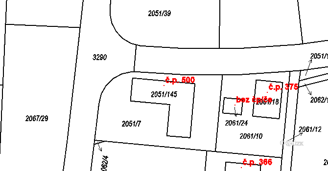 Strkov 500, Planá nad Lužnicí na parcele st. 2051/145 v KÚ Planá nad Lužnicí, Katastrální mapa