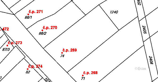 Chlupice 269, Hostěradice na parcele st. 74 v KÚ Chlupice, Katastrální mapa