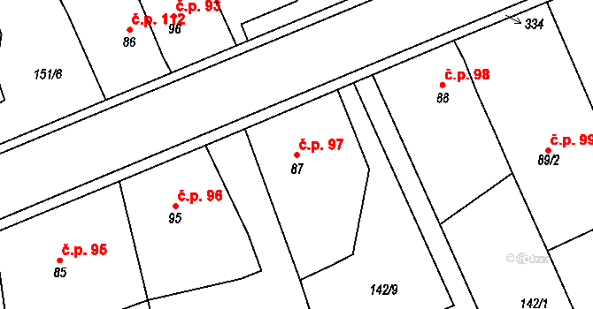 Sedlec 97, Starý Plzenec na parcele st. 87 v KÚ Sedlec u Starého Plzence, Katastrální mapa