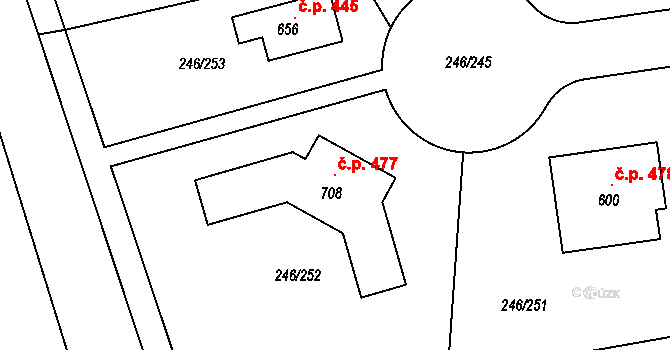 Zdiměřice 477, Jesenice na parcele st. 708 v KÚ Zdiměřice u Prahy, Katastrální mapa