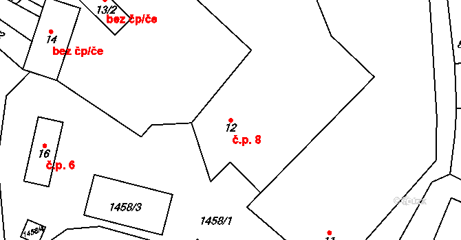 Oslnovice 8 na parcele st. 12 v KÚ Oslnovice, Katastrální mapa