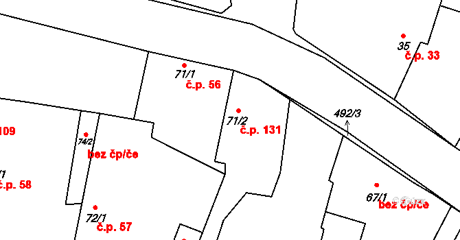 Běrunice 131 na parcele st. 71/2 v KÚ Běrunice, Katastrální mapa