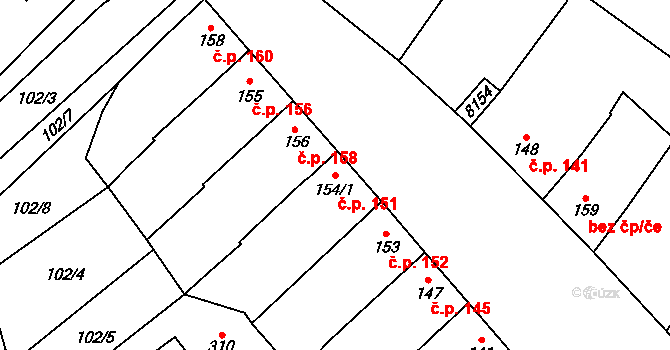 Křídlůvky 151 na parcele st. 154/1 v KÚ Křídlůvky, Katastrální mapa