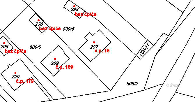 Opatovice 15 na parcele st. 297 v KÚ Opatovice u Hranic, Katastrální mapa