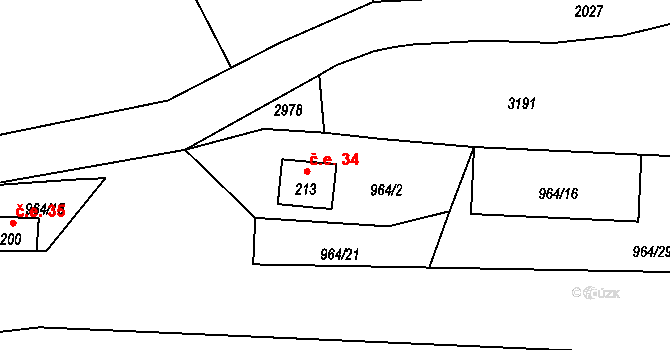 Čížov 34, Chabeřice na parcele st. 213 v KÚ Chabeřice, Katastrální mapa
