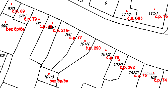 Lišov 290 na parcele st. 101/1 v KÚ Lišov, Katastrální mapa