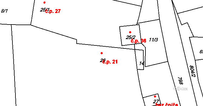Krasavce 21, Dolní Lukavice na parcele st. 26 v KÚ Krasavce, Katastrální mapa