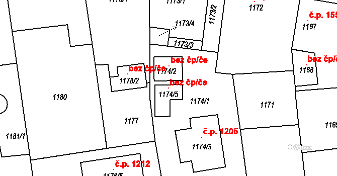 Třemošná 120121441 na parcele st. 1174/5 v KÚ Třemošná, Katastrální mapa