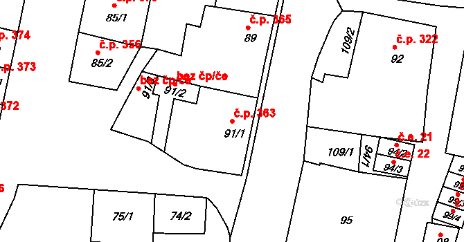 Brtnice 363 na parcele st. 91/1 v KÚ Brtnice, Katastrální mapa