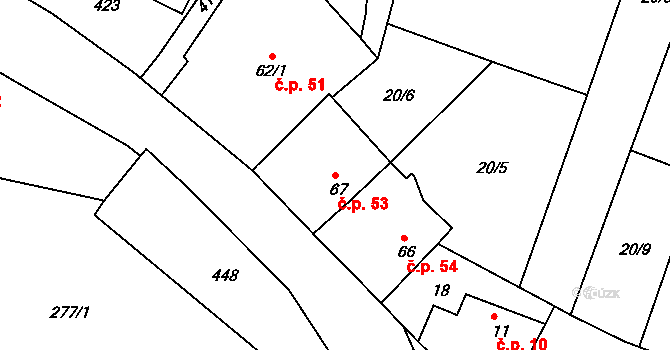 Braškov 53 na parcele st. 67 v KÚ Braškov, Katastrální mapa