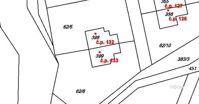 Hostěradice 133, Kamenný Přívoz na parcele st. 399 v KÚ Hostěradice, Katastrální mapa