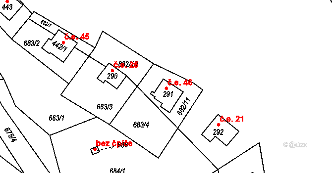 Družec 46 na parcele st. 291 v KÚ Družec, Katastrální mapa