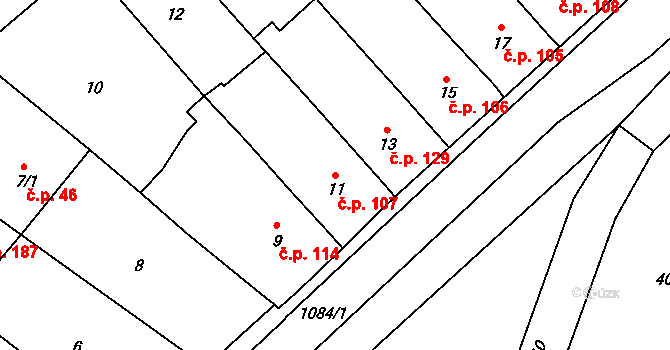 Chudčice 107 na parcele st. 11 v KÚ Chudčice, Katastrální mapa