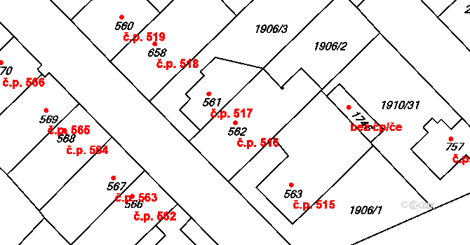 Tišnov 516 na parcele st. 562 v KÚ Tišnov, Katastrální mapa