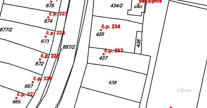 Ždánice 233 na parcele st. 437 v KÚ Ždánice, Katastrální mapa
