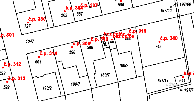 Humny 310, Pchery na parcele st. 589 v KÚ Pchery, Katastrální mapa