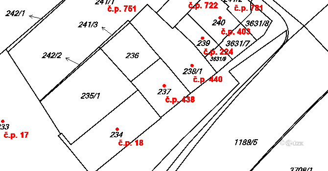 Vyškov-Předměstí 438, Vyškov na parcele st. 237 v KÚ Vyškov, Katastrální mapa