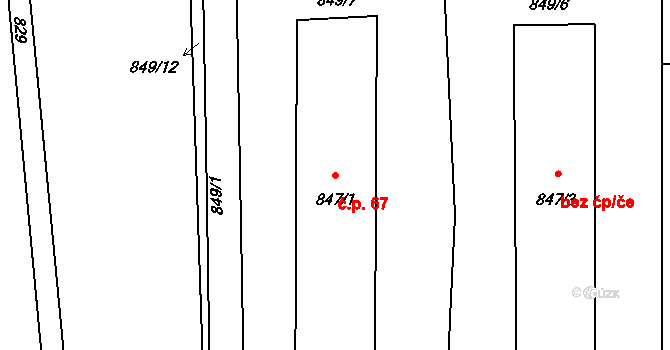 Hnojník 67 na parcele st. 847/1 v KÚ Hnojník, Katastrální mapa