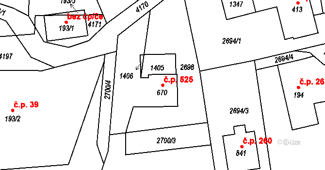 Kozlovice 525 na parcele st. 670 v KÚ Kozlovice, Katastrální mapa
