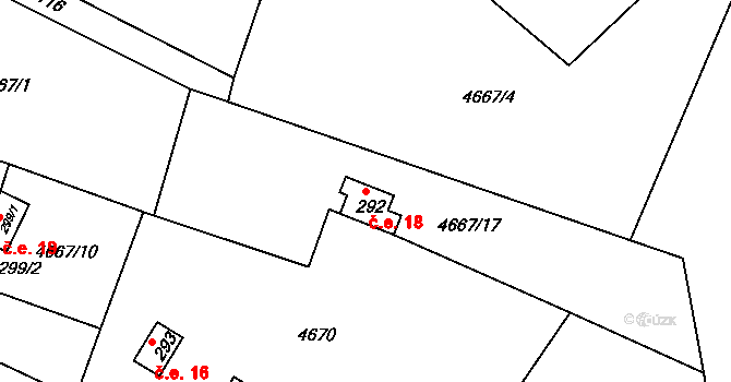 Vidlákova Lhota 18, Benešov na parcele st. 292 v KÚ Úročnice, Katastrální mapa