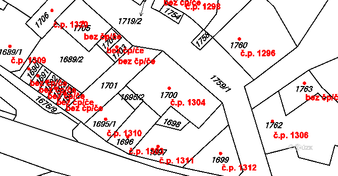 Kročehlavy 1304, Kladno na parcele st. 1700 v KÚ Kročehlavy, Katastrální mapa