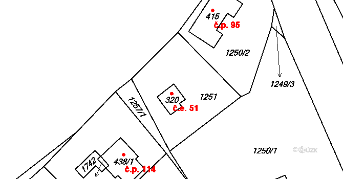 Třemblat 51, Ondřejov na parcele st. 320 v KÚ Třemblat, Katastrální mapa