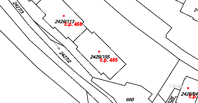 Dačice V 455, Dačice na parcele st. 2429/105 v KÚ Dačice, Katastrální mapa