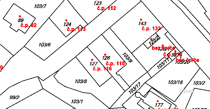Lahošť 115 na parcele st. 126 v KÚ Lahošť, Katastrální mapa