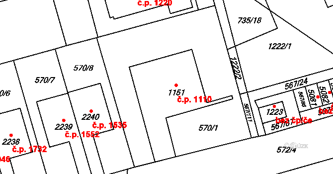 Blansko 1110 na parcele st. 1151 v KÚ Blansko, Katastrální mapa