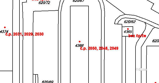 Blansko 2048,2049,2050 na parcele st. 4366 v KÚ Blansko, Katastrální mapa