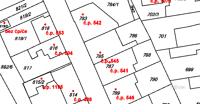 Kosmonosy 545 na parcele st. 785 v KÚ Kosmonosy, Katastrální mapa
