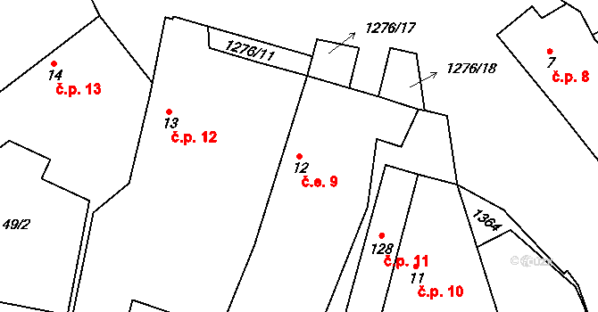 Horní Kozolupy 9 na parcele st. 12 v KÚ Horní Kozolupy, Katastrální mapa