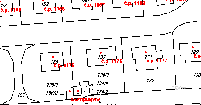 Hořovice 1176 na parcele st. 133 v KÚ Velká Víska, Katastrální mapa