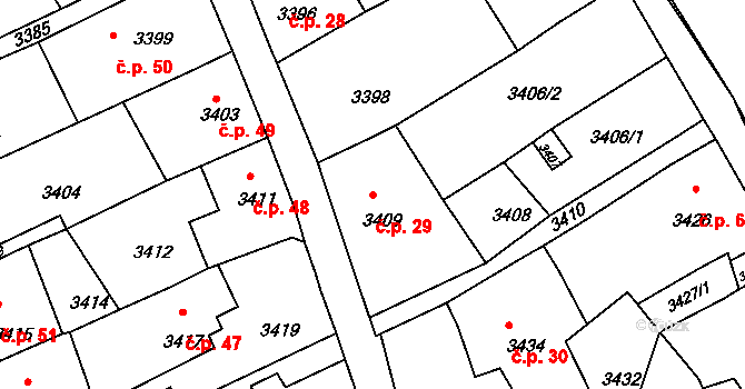 Mimoň I 29, Mimoň na parcele st. 3409 v KÚ Mimoň, Katastrální mapa