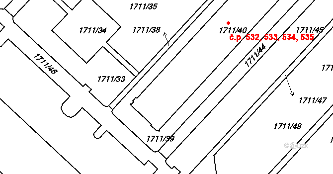 Podmoklice 532,533,534,535, Semily na parcele st. 1711/40 v KÚ Semily, Katastrální mapa